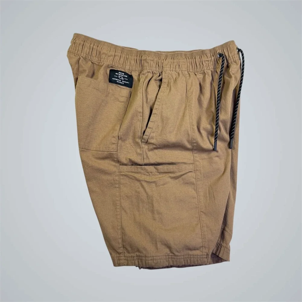Tony Hawk Mens Khaki Brown Ripstop Cargo Shorts Elastic Waist Size Medium‎